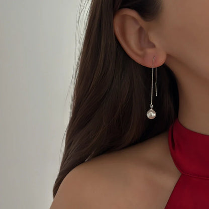 Threaded Pearl Earrings [Silver]