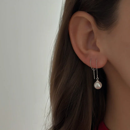 Threaded Pearl Earrings [Silver]