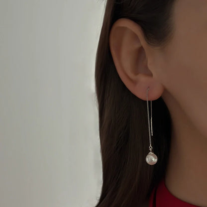 Threaded Pearl Earrings [Silver]
