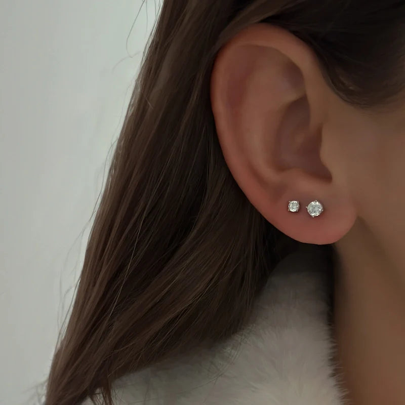 Tiny Crystal Studs [Silver]