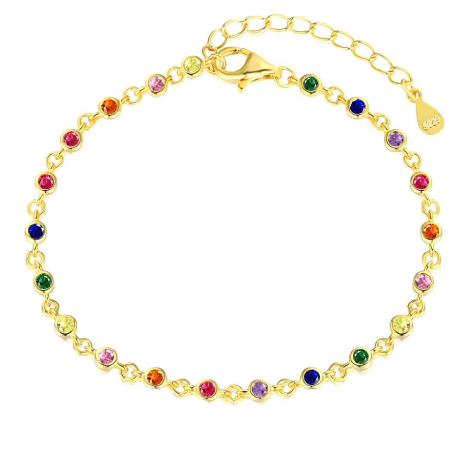 Bransoletka Tęczowa | Srebro 925, Cyrkonia 5A, Długość 16 cm + 3 cm 0