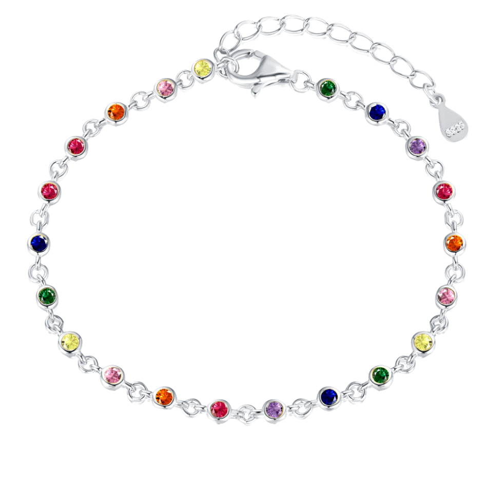 Bransoletka Tęczowa | Srebro 925, Cyrkonia 5A, Długość 16 cm + 3 cm 1