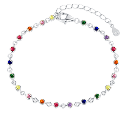 Bransoletka Tęczowa | Srebro 925, Cyrkonia 5A, Długość 16 cm + 3 cm 1