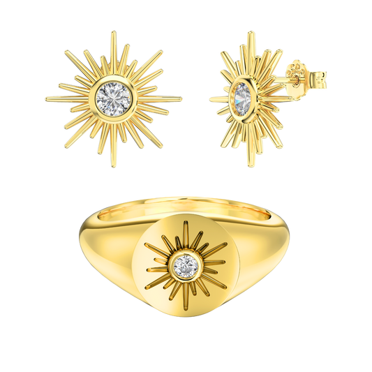 Pierścień Tańca Dune + Kolczyk Rozbłysk Słoneczny | Zestaw srebra 0,925 0