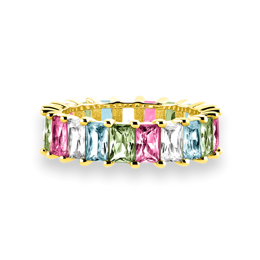 Pierścionek z kolorowymi kamieniami | Elegancki design 18k 0