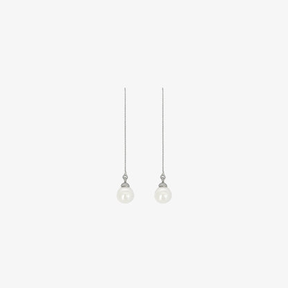 Threaded Pearl Earrings [Silver]