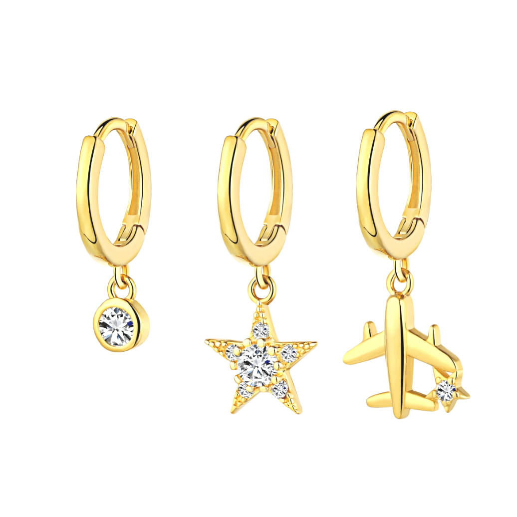 Złote Kolczyki Ze Srebra 925 | Delikatny Rozmiar 0,3-0,9 cm | Waga 0,01 kg 0