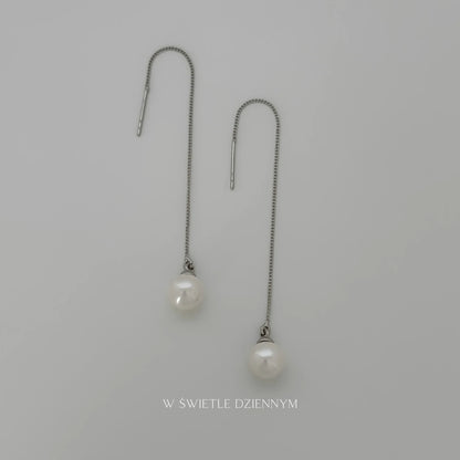 Threaded Pearl Earrings [Silver]