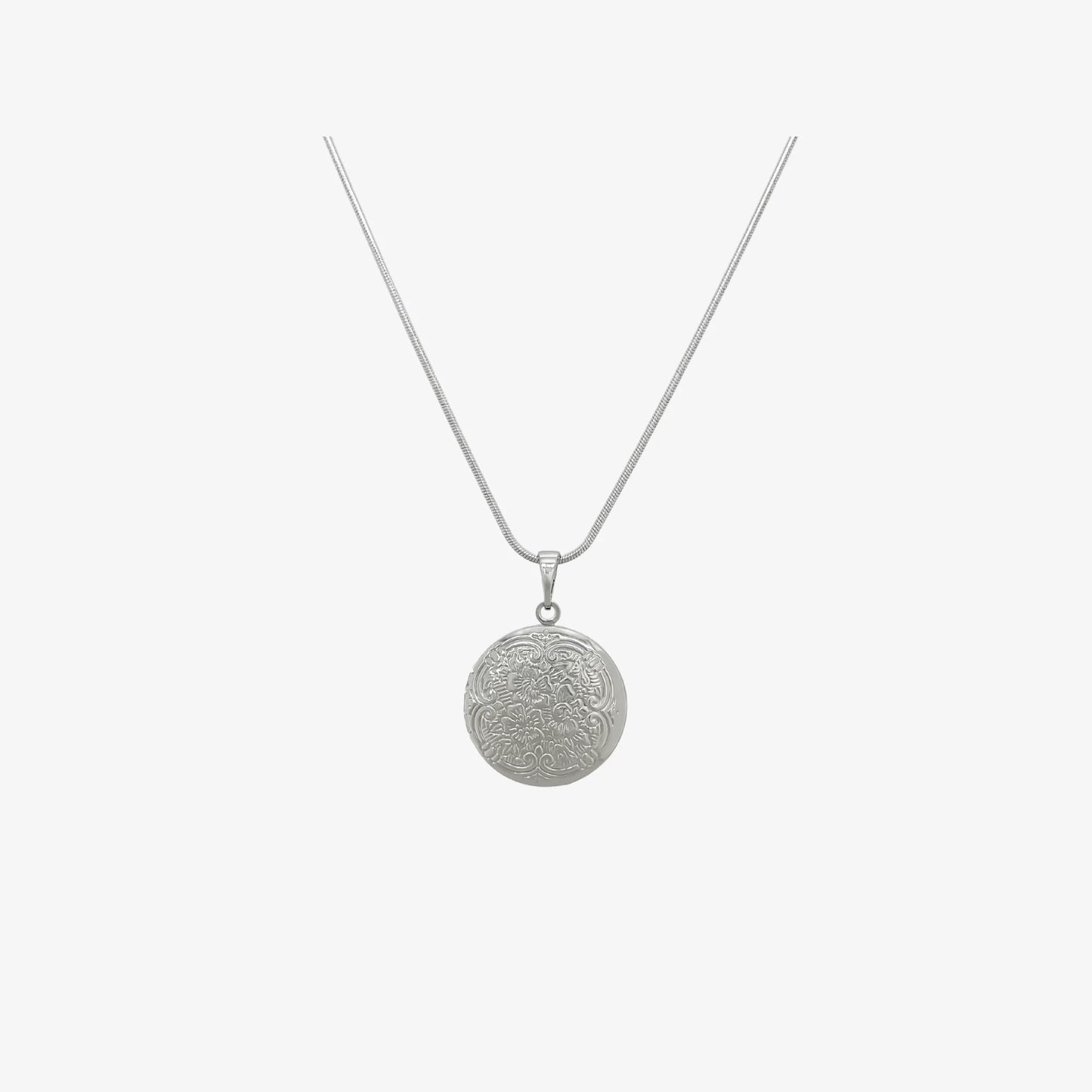 Floral Locket Necklace [Silver]